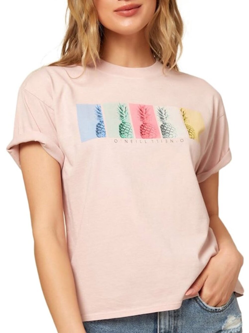 O'Neill Sequence Pineapple Short Sleeve Graphic Tee Top Pink XS NWT
